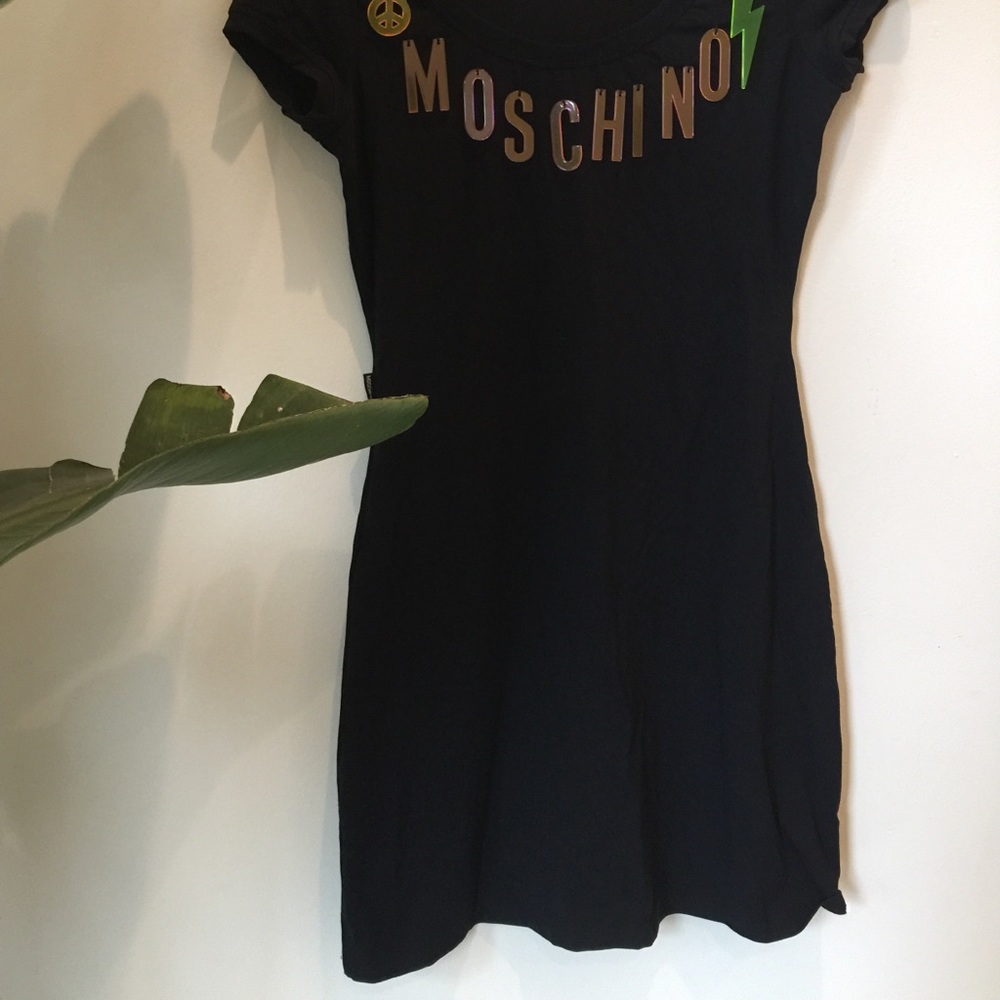 90s MOSCHINO Logo Scoop Neck Mini Bodycon Dress - Picture 2 of 4